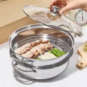 스테인리스 2단 찜기냄비 28cm 인덕션겸용 유리뚜껑 전골 국물요리