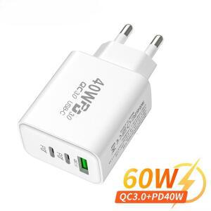 PD 60W USB 충전기 유형 C 아이폰용 고속 휴대폰 어댑터  샤오미  QC3.0 EU/US/UK 플러그 벽