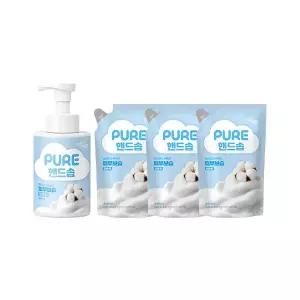 피죤 퓨어 핸드솝 코튼향 500ml, 1개 + 리필 450ml, 3개