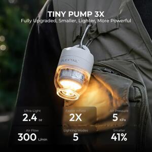 무선에어펌프 FLEXTAIL TINY PUMP 3X 5KPA 초경량 수상 캠핑 캠핑, 조명, 휴대용 모드 여행 펌프, 5가지 스포츠용 다용도 에어