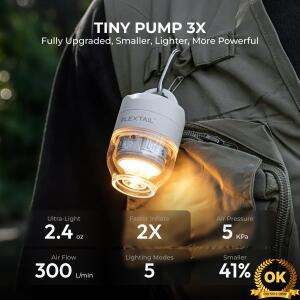 FLEXTAIL TINY PUMP 3X - 5kPa 초경량 휴대용 에어 펌프 5가지 모드 캠핑 라이트 및 여행용 다용도