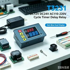 T3231 DC 12V AC 110-220V 디지털 시간 지연 릴레이 모듈 사이클 타이머 레드 블루 듀얼 디스플레이 스위치
