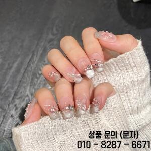 여성용 수제 반짝이 고양이 눈 프레스 손톱 프렌치 3D 나비 디자인 가짜 착용 가능한 달콤한 핑크 팁