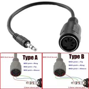 오디오 어댑터 3.5mm 플러그 to MIDI 5핀 암 컨버터 DIN TRS 수 사운드 연결 케이블 연장 코드
