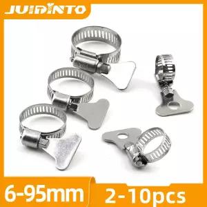 호환  JUIDINTO 2-10pcs 웜 기어 호스 클램프 6-95mm 조정 키 클램프 호스 클립 스테인레스 스틸 워터 파이