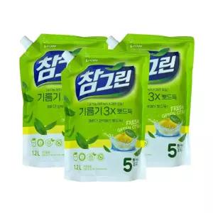 참그린 레몬 녹차 기름기 3X 뽀드득 어드밴스 주방세제 리필 1.2L x 3개