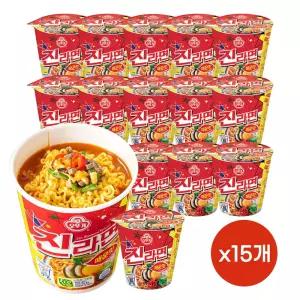 (마트) 오뚜기 진라면컵 매운맛 65g X 15입 1박스 소 작은 컵라면 간식 캠핑