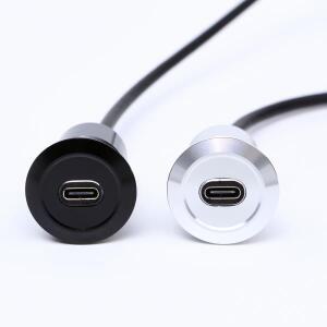 USB-C 타입 커넥터 소켓, 금속 패널 마운트 홀 컷아웃, C 암-수, 100cm 연장 케이블, 22mm
