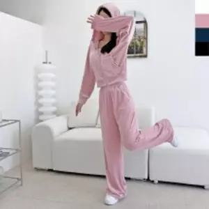 GQQ ST113 여자 벨벳 후드 크롭 집업 와이드 세트트레이닝셋트 트레이닝복셋