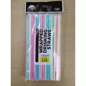 리빙라이프 스트로우(고급형) 50P 일회용 빨대 개별포장