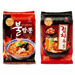 한일식품 본고장 제면명가 불짬뽕2인 400.6g x 2개 + 김치우동2인 440g x 2개