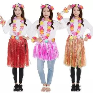 하와이 훌라 스커트 치마 꽃 레이 머리 목걸이 팔찌 파티코스튬 코스프레 의상 장식