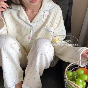 여성 겨울 누빔 수면 잠옷 상하세트 따뜻 러블리 파자마 컬러풀 도트 땡땡이 홈웨어