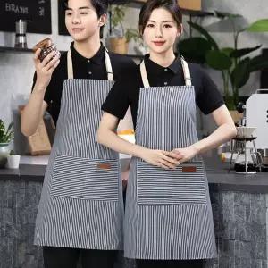 고급 캔버스 줄무늬 앞치마 - 바리스타 카페 공방/주방/쿠킹/요리/예쁜/용/식당/꽃집/단체/미술/어린이집