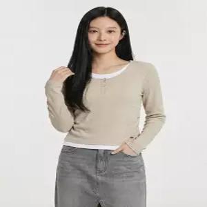 [행텐][행텐] 여성 웨일 슬림핏 헨리넥 레이어드 티셔츠_102(10570-131-402-45)