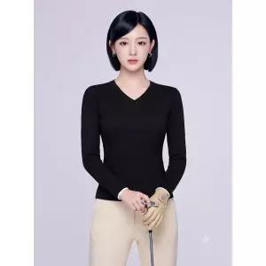 [하프클럽/까스텔바작]여성 울캐시 브이넥 니트 블랙 BGBWSW603BK