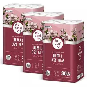 [etv]한예지 페르니데코 천연펄프 100% 화장지 3겹 30M 30롤 3팩
