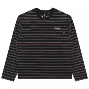 엄브로 코튼 와플 스트라이프 긴팔 티셔츠 UR321CRL93BLK