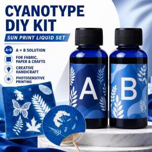 100/200ml 시아노타입 액체 DIY 키트 패브릭 프린트메이킹 섬유 리넨 원단 목재 제작 스펀지 브러쉬 종이