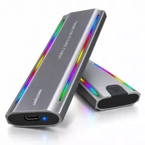 휴대용 M.2 NVMe SSD 외장케이스 USB3.2 Gen2 C타입 10Gbps 툴프리 RGB 알루미늄 2230 to 2280 호환