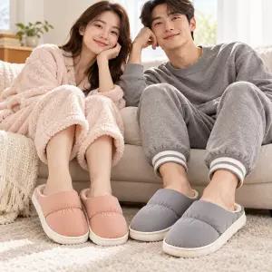 패딩 털슬리퍼 남녀공용 겨울 방한 실내화 생활방수 갑피 포근한 안감 EVA 바닥 거실화