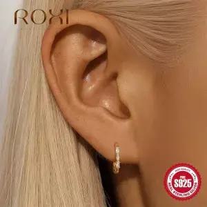 ROXI 925 스털링 실버 말 눈 모양 지르콘 호주산 오팔 여성용 클래식 U자형 피어싱 후프 귀걸이