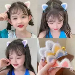 2/10개 고양이 귀 모양 플러시 헤어 클립 귀여운 패션 핑크 퍼플 멀티 컬러 장식 스타일 데이트 외출