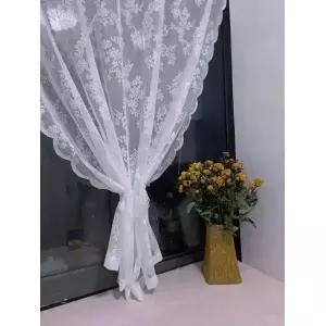 창 화면 워프 니트 침대 커피 1PC 양면에 물결 모양의 가장자리 거실 침실을위한 흰색 레이스 커튼