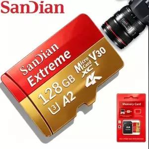 고속 128GB SD 카드 UHS-I U3 V30 A2 클래스 10 메모리 안드로이드 폰용 어댑터 포함 태블릿 게임용