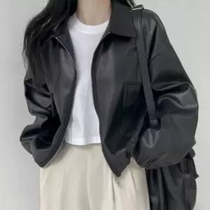 여자가죽점퍼 여성 카라 가죽 자켓 블랙 1P 간절기 레더 집업 패션