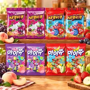 [씩씩가게]마이쮸 새콤달콤 대용량 4종 혼합세트 각 2봉씩 총 8봉 / 포도사과 딸기복숭아 딸기블루베리 딸