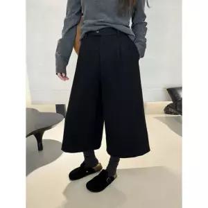 가을 겨울 여성 모직 7부 와이드 팬츠 루즈핏 정장 바지