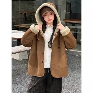 [아이옷샵]브라운 스웨이드 리버서블 무스탕 여아자켓 무스탕자켓 점퍼 겉옷 겨울 기모 주니어 초등학생 R
