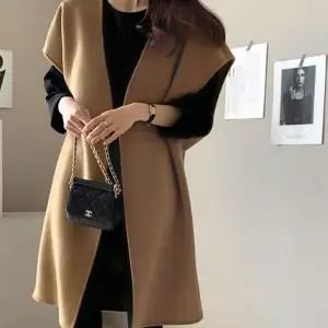 여성 모직 코트 가디건 롱 조끼 베스트 겨울 롱 망토 자켓 아우터