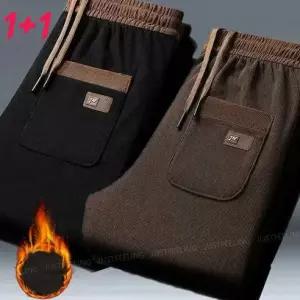 1+1/2벌 M-5XL 기모 골덴바지 따뜻한 배색라인 보온 도톰한 남성 골덴 운동바지 바람막이 겨울 방한바지 멋