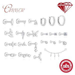 CANNER 1PC 2/3/4mm 4발 모이사나이트 나사형 연골 피어싱 귀걸이 여성용 925 스털링 실버 헬릭스/트라거스