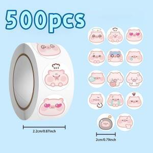 500개/롤 귀여운 돼지 스티커 DIY 저널 및 선물 장식용 표정 원형 데칼