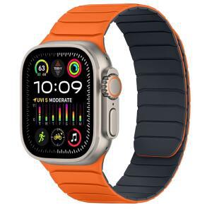 애플워치호환 49MM 46MM 45MM 44MM 42MM와 호환되는 타시카르 마그네틱 밴드 | IWATCH ULTRA 4 3 2 1 SE 시리즈 12 11 10 9 8 7 6 5 4 3용 소프트 실리콘 교체용 루프 손목밴드 오렌지미드나이트 색상