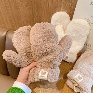 귀여운 곰돌이 따뜻한 양털 도톰 겨울 벙어리 장갑