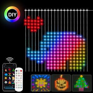 스마트 블루투스 RGB LED 스트링 매트릭스 픽셀 커튼 조명 DIY 맞춤 애니메이션 광고 분위기 실내 장식용