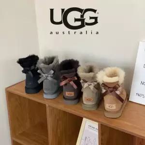 UGG 어그 가을 여성 플랫 단색 리본 미니 앵클부츠