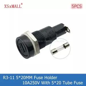 유리관 퓨즈5PCS R3-11 5x20MM 퓨즈 홀더 10A250V 패널 장착 고온 저항 베이클라이트 베이스 튜브