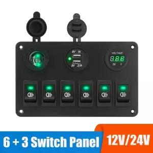 자동차 라이트 토글 트럭 전원 어댑터 액세서리 24V 12V 스위치 패널 6 버튼 USB 충전기 보트 해양 트레일