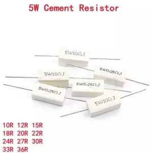 용접봉10pcs 5W 5% 시멘트 저항 전력 10R 12R 15R 18R 20R 22R 24R 27R 30R 33R 36R 옴