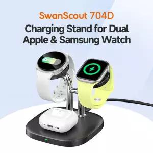 SwanScout 704D 듀얼 워치 충전기 삼성 래식 7 애플 11 10 9 에어팟 프로 3 호환