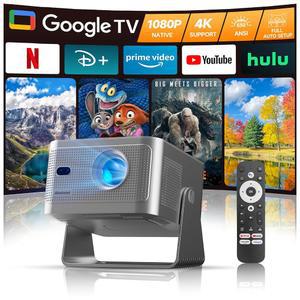 Google TV가 탑재된 스마트 프로젝터 WiFi 및 블루투스가 4K 지원 휴대용 미니 자동 초점 장애물 방지 TV 스틱 650 ANSI 음성 제어 HY350GT 홈 시어터 실외기