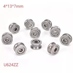 베어링U자형 원형 바닥 트랙 그루브 도르래 베어링 슬라이딩 롤러 U 볼 U624ZZ 4x13x7mm 10 개