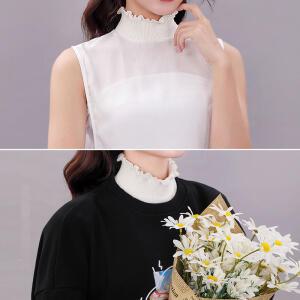 니트 하이넥/페이크카라 레이어드 넥케이프 블라우스 프릴 셔링