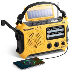 카이토 KA500 5방향 전원 태양광 발전, 다이나모 크랭크, 비상 AM /FM /SW /NOAA 기상 경보 라디오, 손전등, 독서등 및 휴대폰 충전기, 노란색