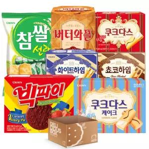 참쌀선과+쵸코하임+쿠크다스+빅파이+버터와플+쿠크다스케이크 크라운7종 과자세트